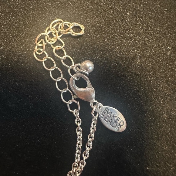 Baked Beads Silver Necklace with double sided medallion - Picture 3 of 5